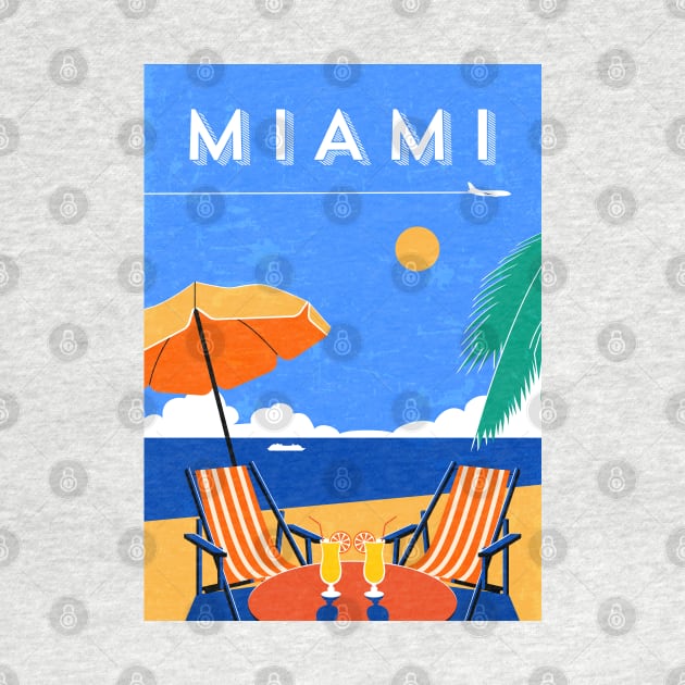 Miami beach, USA - Retro travel minimalistic poster by GreekTavern